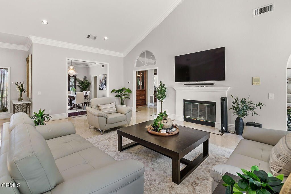 Chandelier, Dining room, Fireplace, Interior, Living room, Recessed Lighting