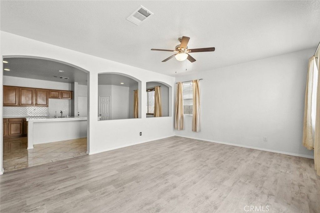Empty room, Interior, Kitchen, Recessed Lighting, Wood Texture Flooring