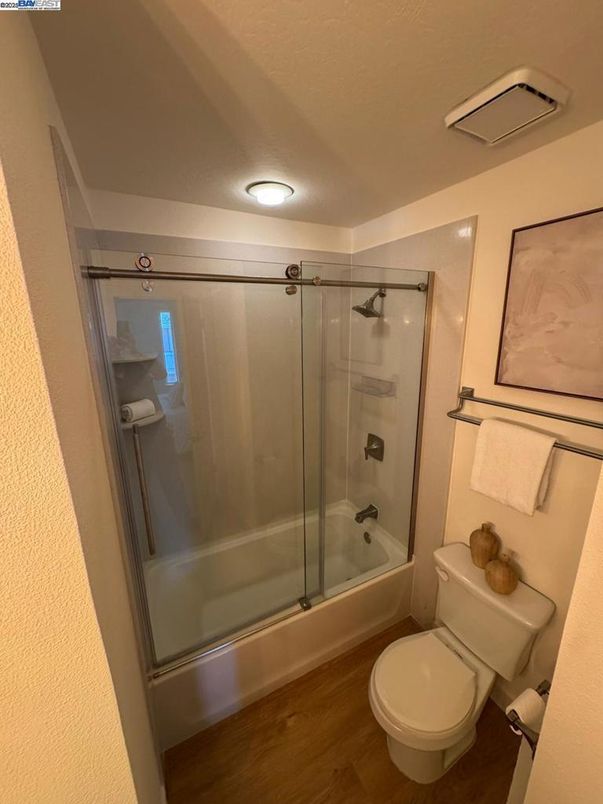 Bathroom, Glass Shower, Interior, Wood Texture Flooring
