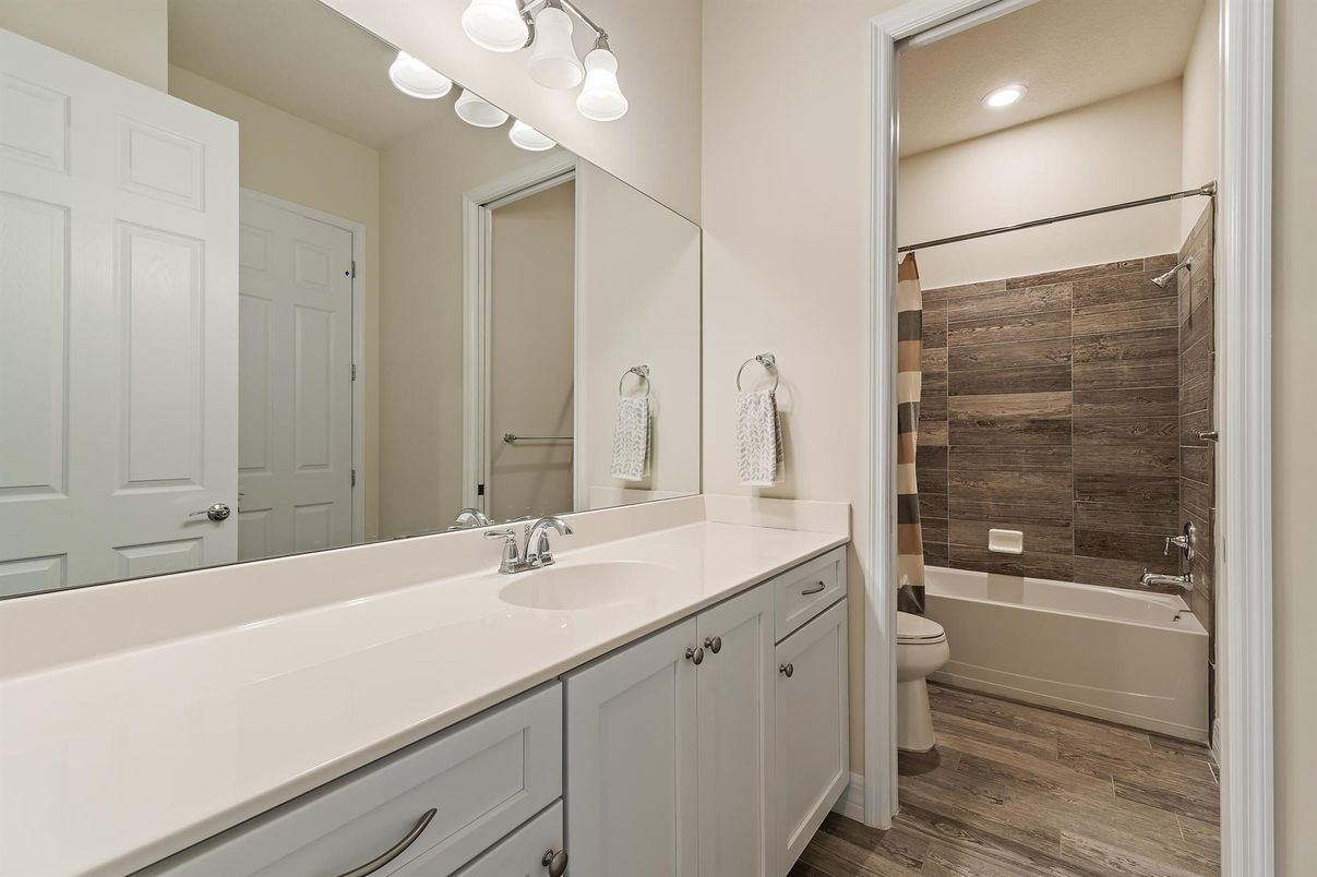 Bathroom, Interior, Recessed Lighting, Wood Texture Flooring
