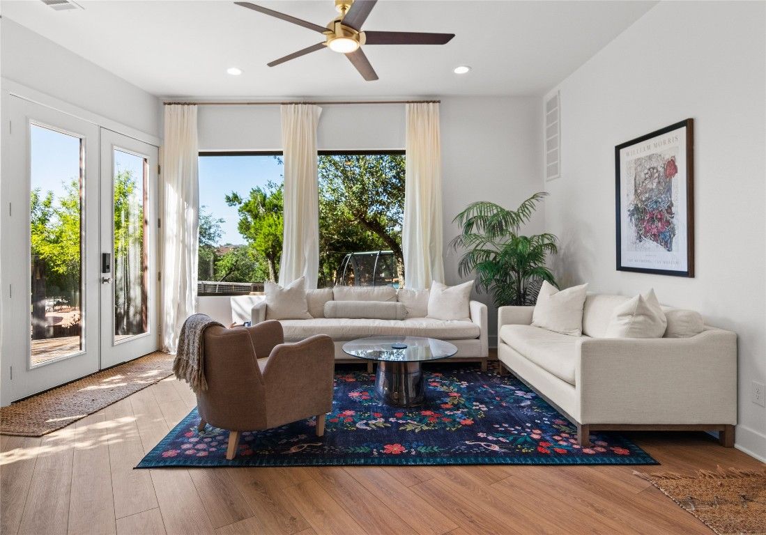 Interior, Living room, Recessed Lighting, Wood Texture Flooring