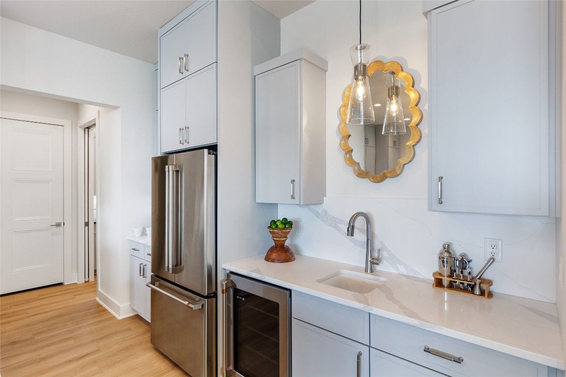 Interior, Kitchen, Pendant Lights, Stainless Steel Appliances, Wood Texture Flooring