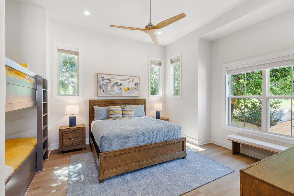 Bedroom, Interior, Recessed Lighting, Wood Texture Flooring