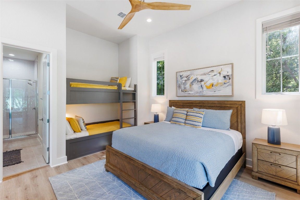 Bedroom, Interior, Recessed Lighting, Wood Texture Flooring