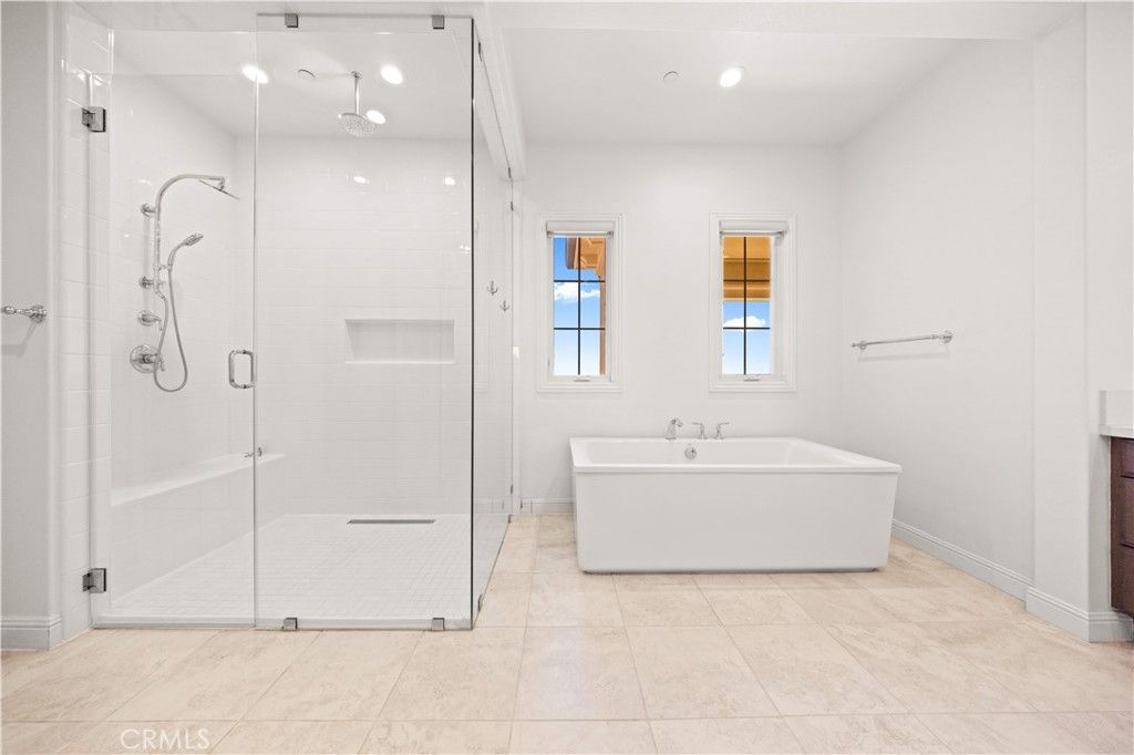 Bathroom, Free Standing Baths, Glass Shower, Interior, Recessed Lighting