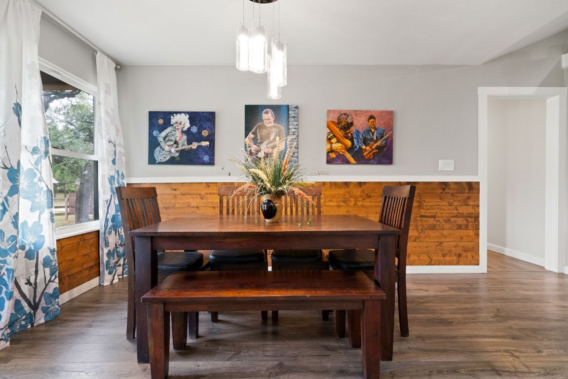 Dining room, Interior, Pendant Lights, Wood Texture Flooring