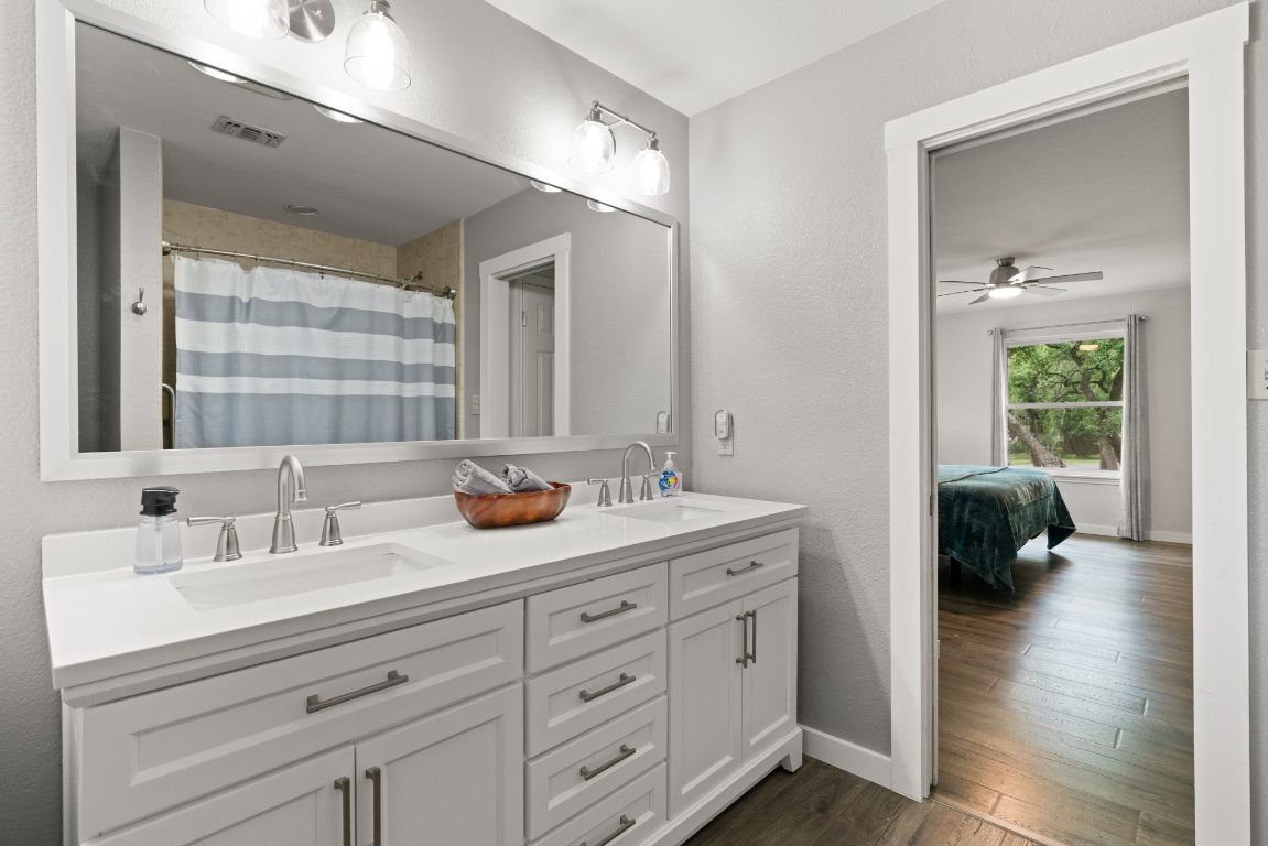 Bathroom, Dual Sink Vanities, Interior, Wood Texture Flooring