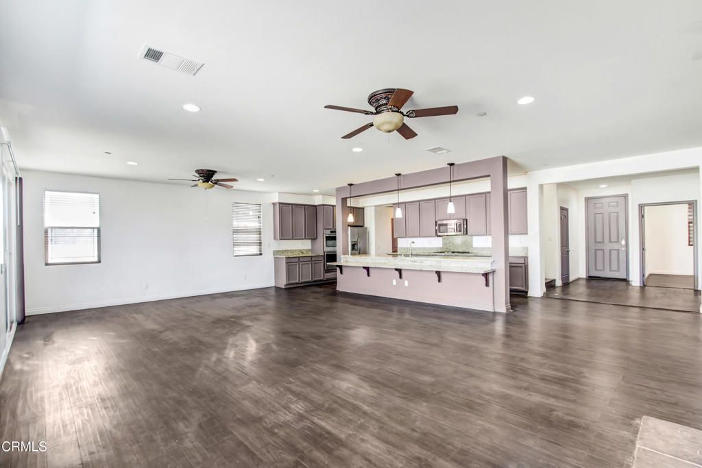 Empty room, Interior, Kitchen, Recessed Lighting, Wood Texture Flooring