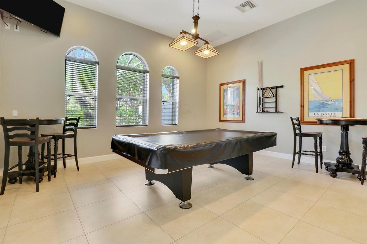 Billiard Table, Game Room, Interior, Pendant Lights