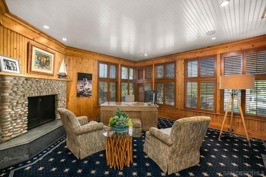 Fireplace, Interior, Living room, Recessed Lighting, Wooden Walls