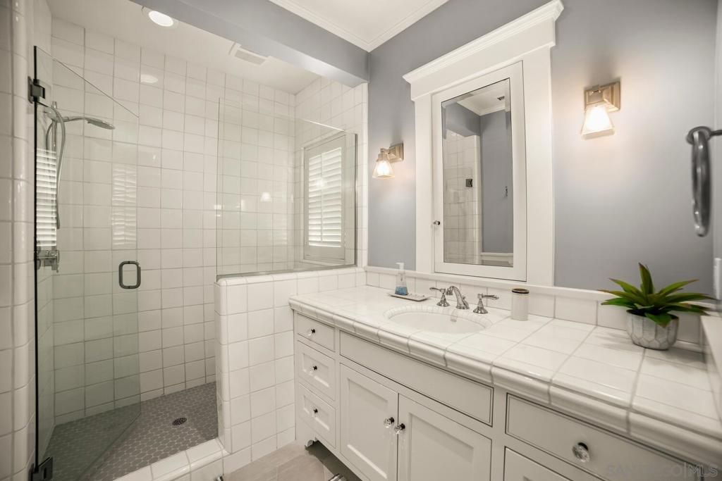 Bathroom, Glass Shower, Interior, Recessed Lighting, Tile Countertops