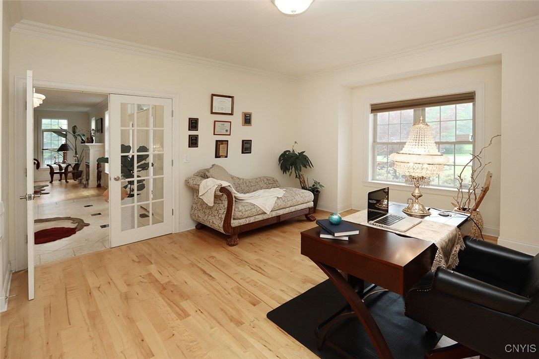 Chandelier, Home Office, Interior, Wood Texture Flooring