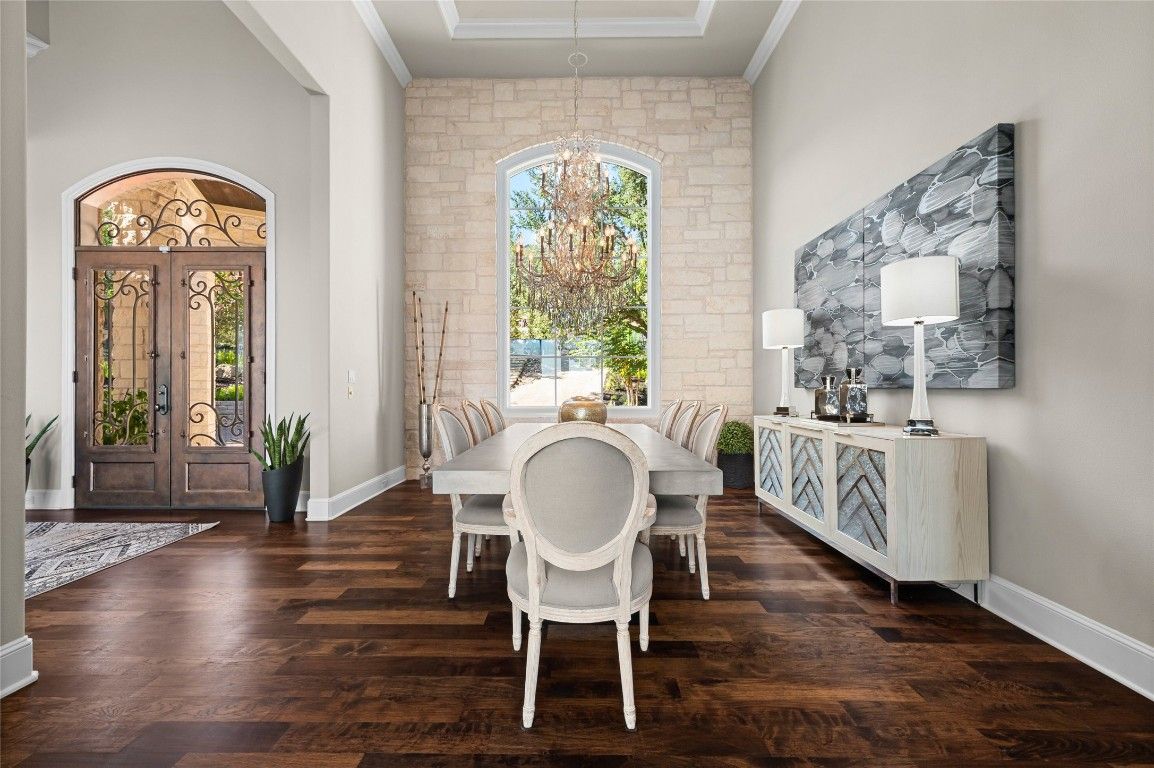 Dining room, Interior, Stone Walls, Wood Texture Flooring