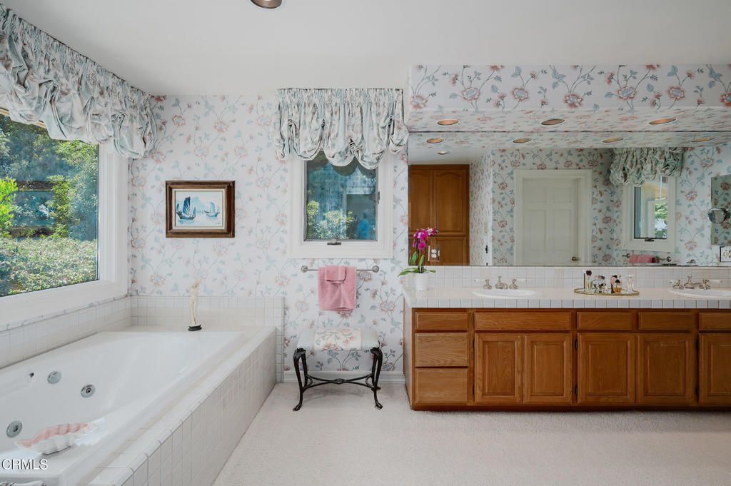 Bathroom, Dual Sink Vanities, Interior, Recessed Lighting, Tile Countertops