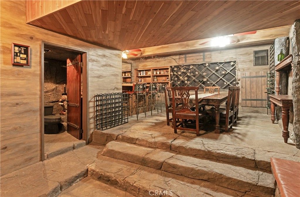 Dining room, Fireplace, Interior, Stone Walls, Wooden Ceilings, Wooden Walls