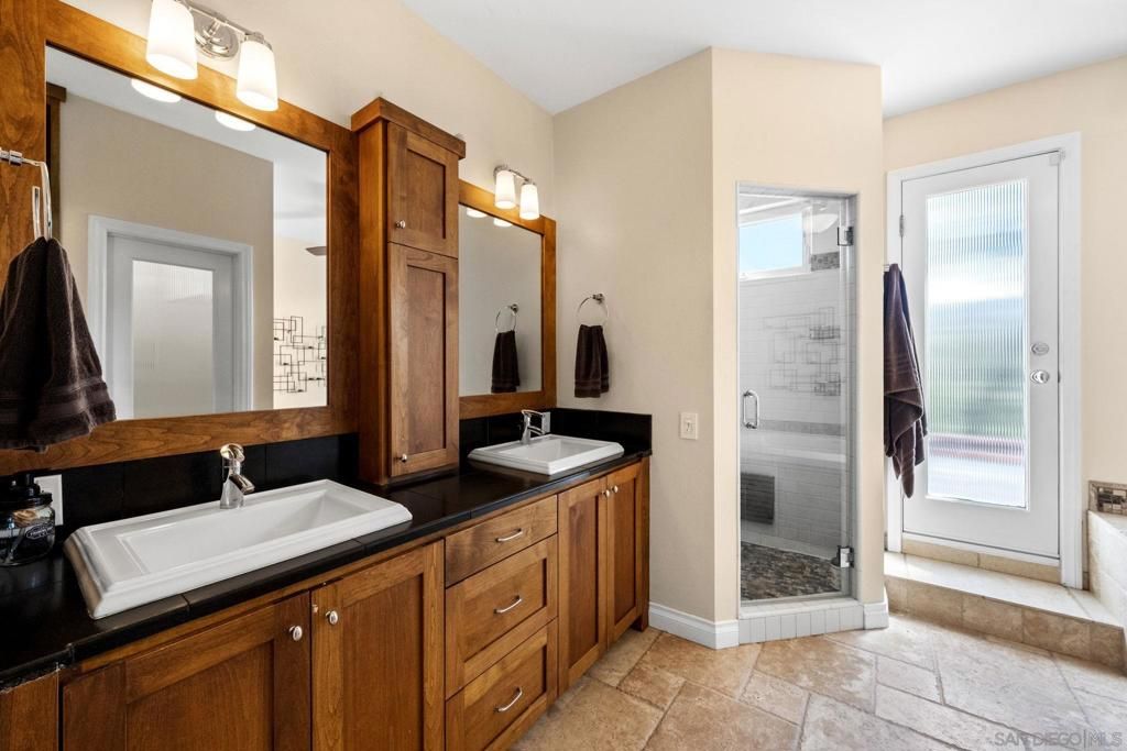 Bathroom, Dual Sink Vanities, Glass Shower, Interior, Tile Countertops