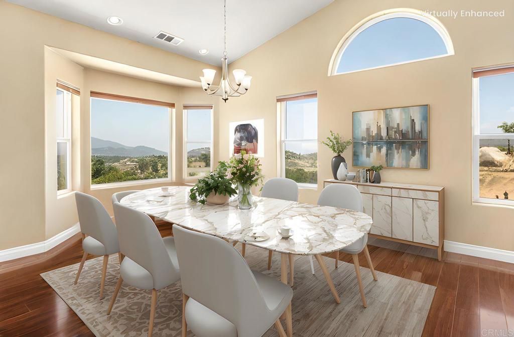 Chandelier, Dining room, Interior, Recessed Lighting, Wood Texture Flooring