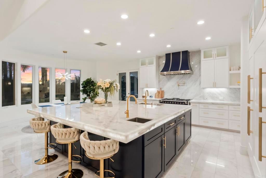 Interior, Kitchen, Marble, Pendant Lights, Recessed Lighting, Stainless Steel Appliances