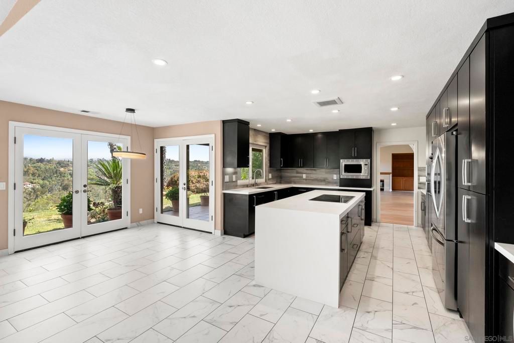 Interior, Kitchen, Marble, Pendant Lights, Recessed Lighting, Stainless Steel Appliances