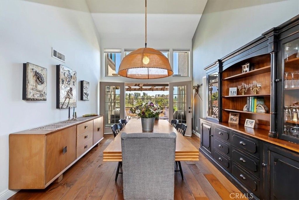 Dining room, Interior, Pendant Lights, Wood Texture Flooring