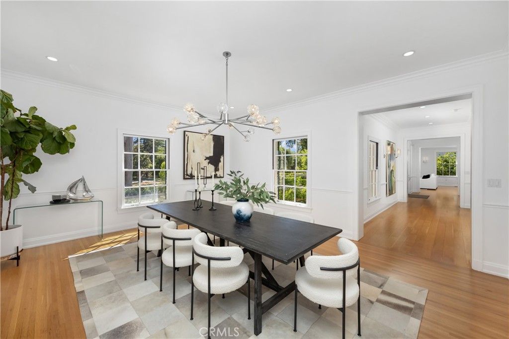 Dining room, Interior, Pendant Lights, Recessed Lighting, Wood Texture Flooring