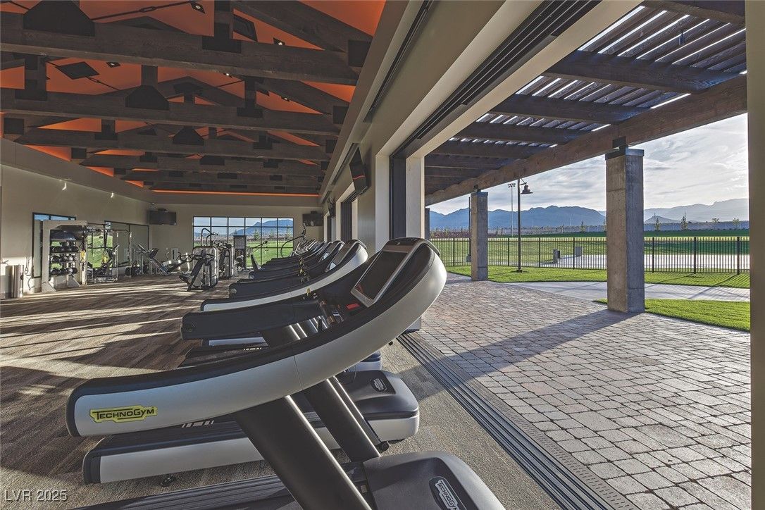 Fitness Equipment, Gym, Interior, Wooden Beams