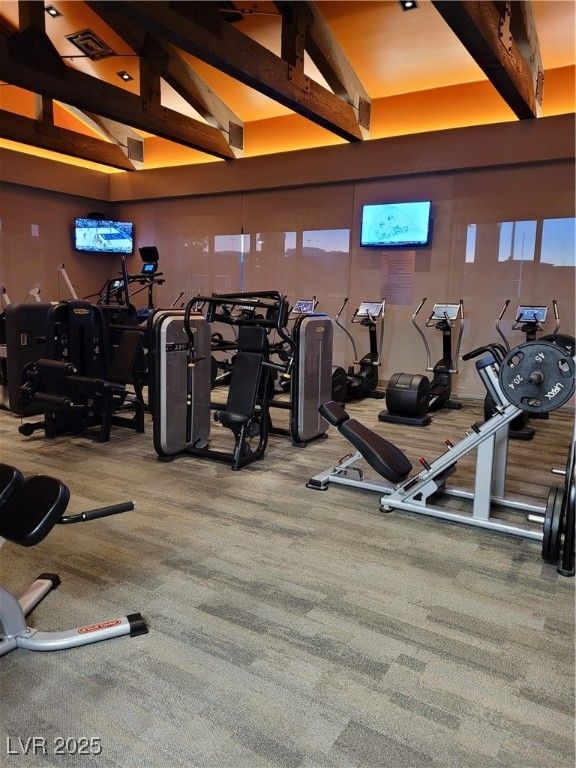 Fitness Equipment, Gym, Interior, Wooden Beams