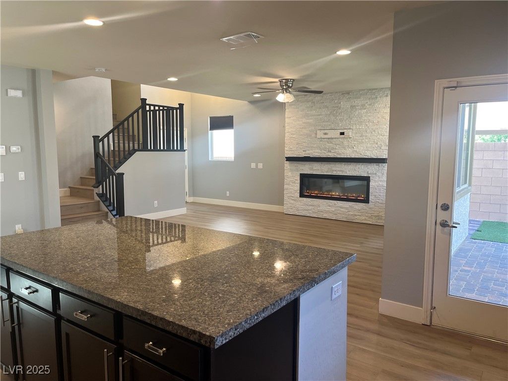 Fireplace, Interior, Recessed Lighting, Wood Texture Flooring