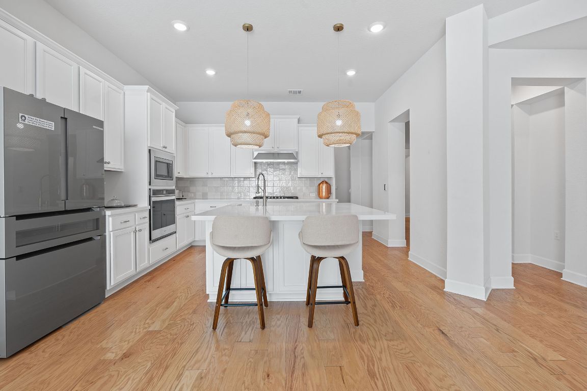 Interior, Kitchen, Pendant Lights, Recessed Lighting, Wood Texture Flooring