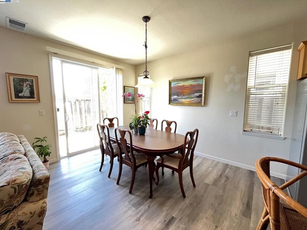 Dining room, Interior, Pendant Lights, Wood Texture Flooring