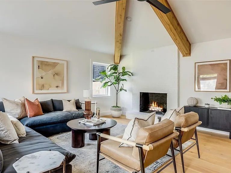 Fireplace, Interior, Living room, Wooden Beams, Wood Texture Flooring