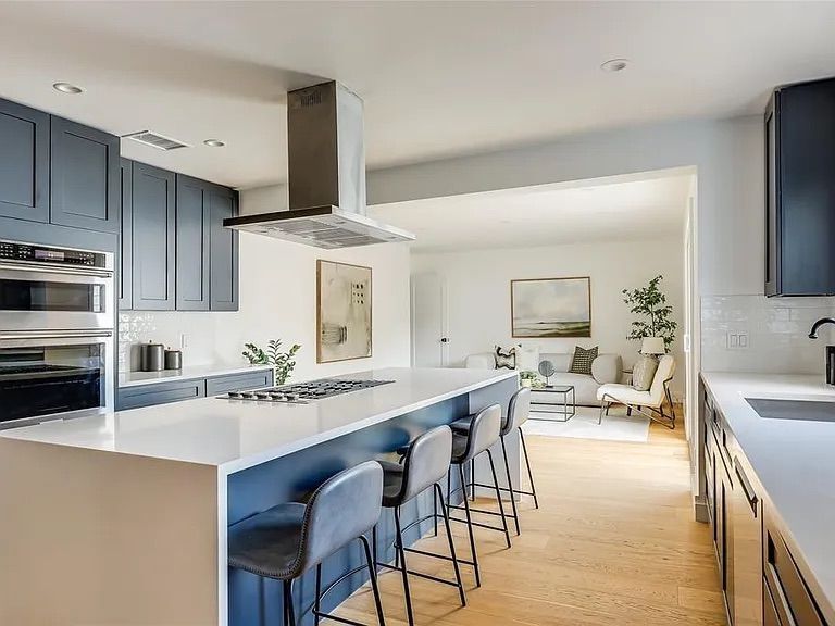 Interior, Kitchen, Living room, Recessed Lighting, Stainless Steel Appliances, Wood Texture Flooring