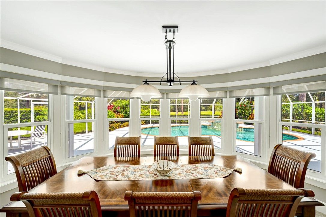 Dining room, Interior, Pendant Lights, Pool, Sun Room