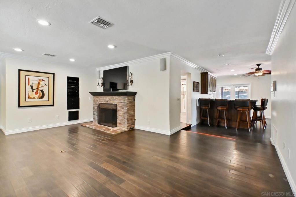 Fireplace, Interior, Recessed Lighting, Wood Texture Flooring