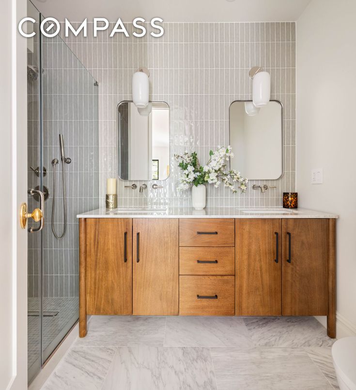 Bathroom, Dual Sink Vanities, Glass Shower, Interior, Marble