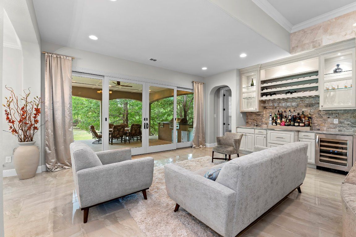 Interior, Living room, Recessed Lighting, Stone Walls