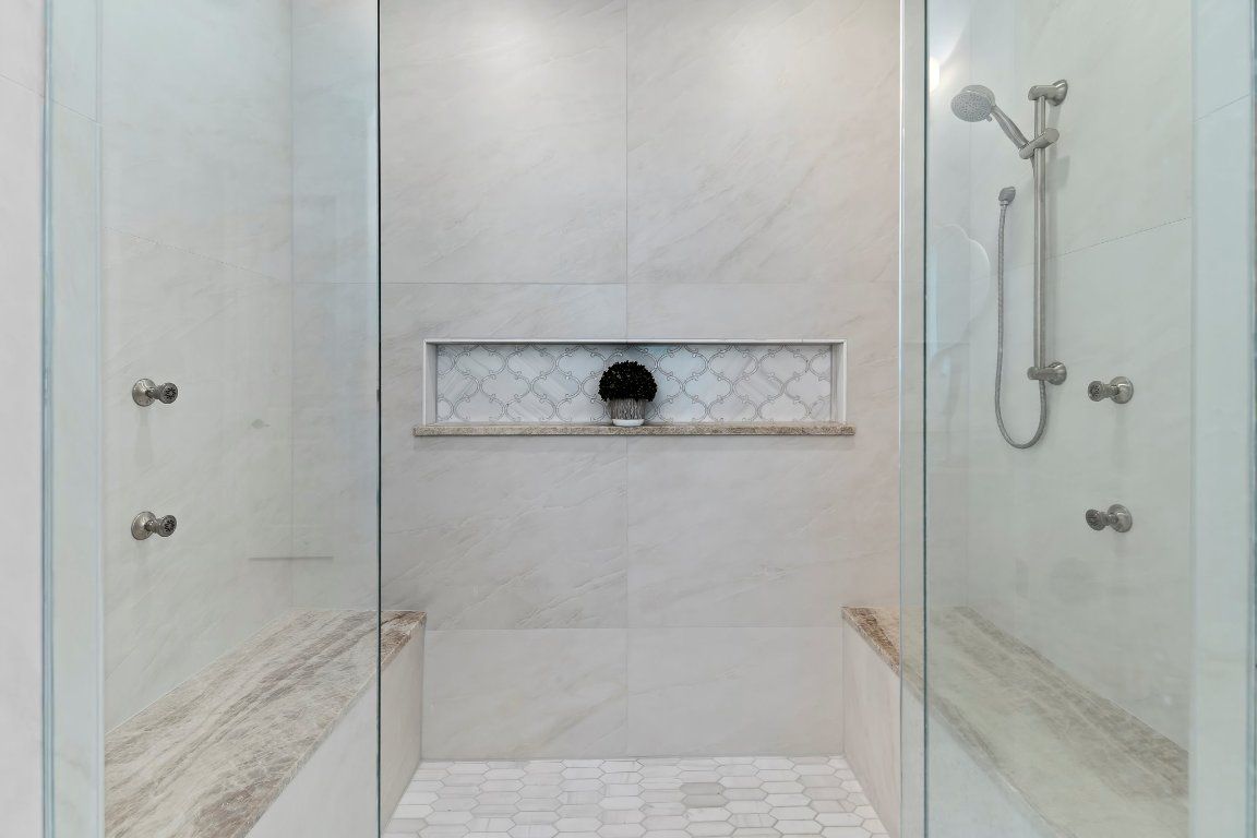 Bathroom, Glass Shower, Interior, Marble Walls