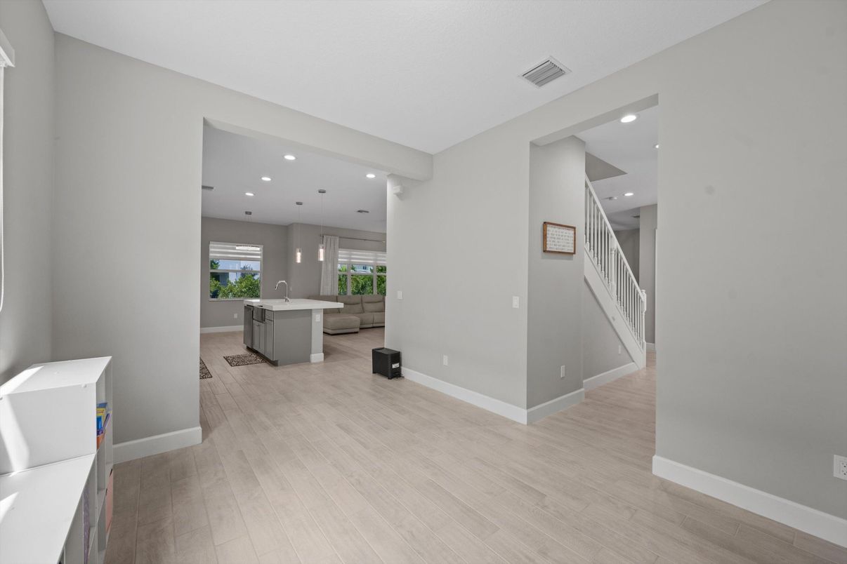 Interior, Kitchen, Pendant Lights, Recessed Lighting, Wood Texture Flooring