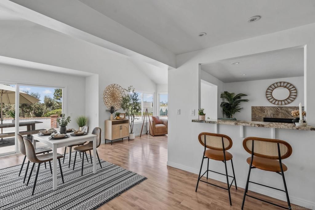 Dining room, Interior, Recessed Lighting, Wood Texture Flooring