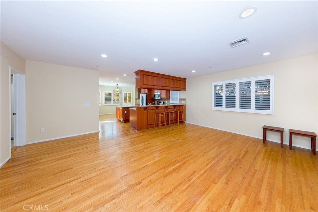 Empty room, Interior, Kitchen, Recessed Lighting, Wood Texture Flooring