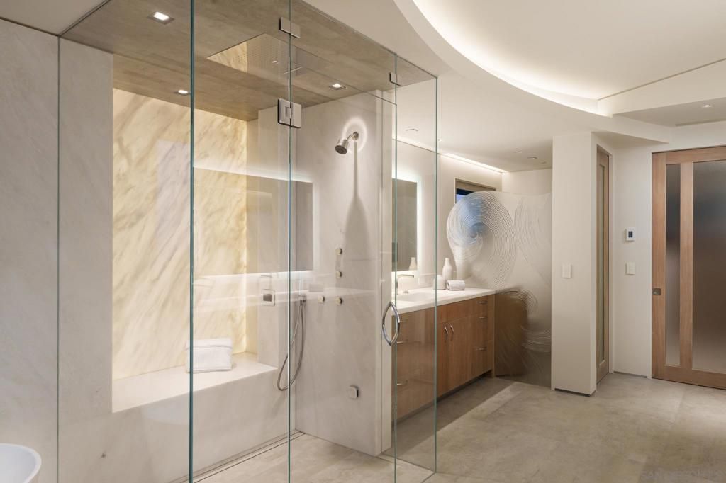 Bathroom, Glass Shower, Interior, Recessed Lighting