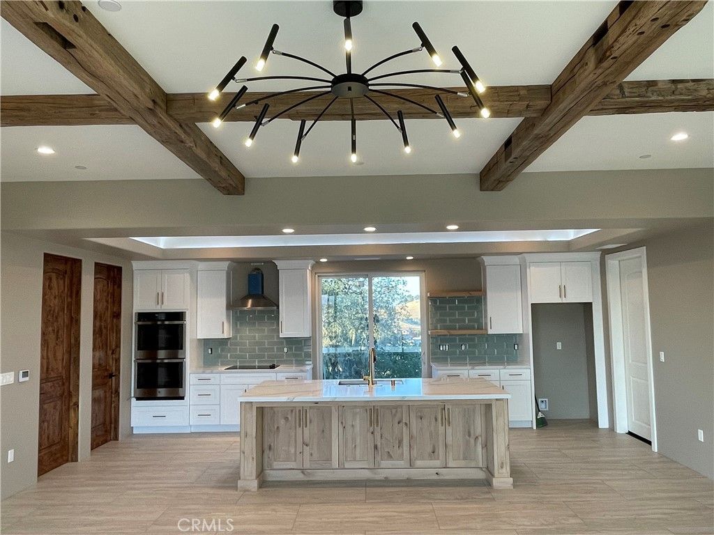 Interior, Kitchen, Pendant Lights, Recessed Lighting, Stainless Steel Appliances, Wooden Beams