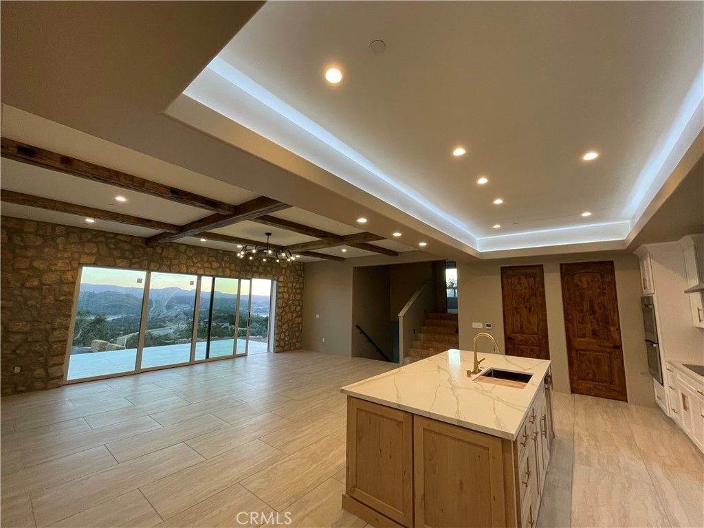 Interior, Kitchen, Recessed Lighting, Wooden Beams, Wood Texture Flooring