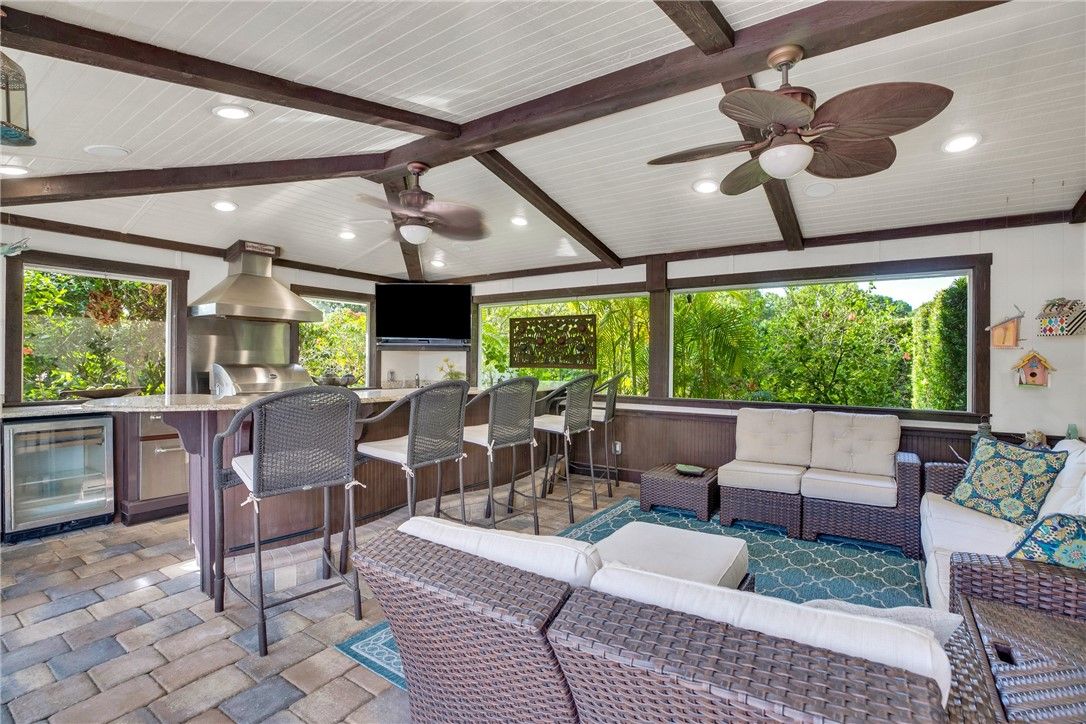 Interior, Kitchen, Living room, Recessed Lighting, Stainless Steel Appliances, Wooden Beams