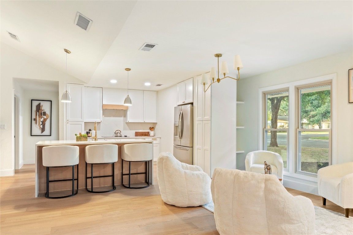Interior, Kitchen, Pendant Lights, Recessed Lighting, Wood Texture Flooring