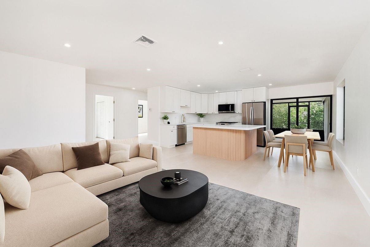 Dining room, Interior, Kitchen, Living room, Recessed Lighting, Stainless Steel Appliances
