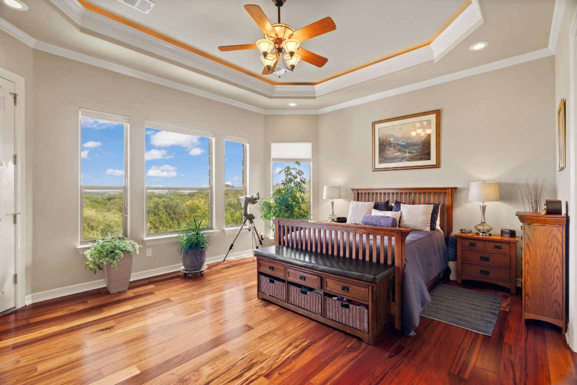 Bedroom, Interior, Recessed Lighting, Wood Texture Flooring