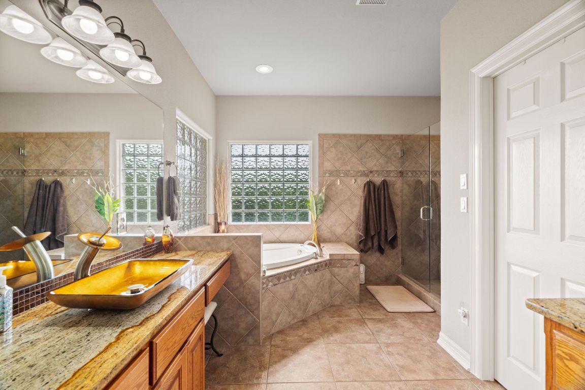 Bathroom, Dual Sink Vanities, Glass Shower, Interior, Recessed Lighting