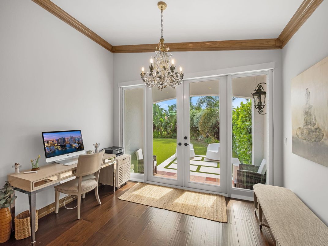 Chandelier, Home Office, Interior, Wood Texture Flooring