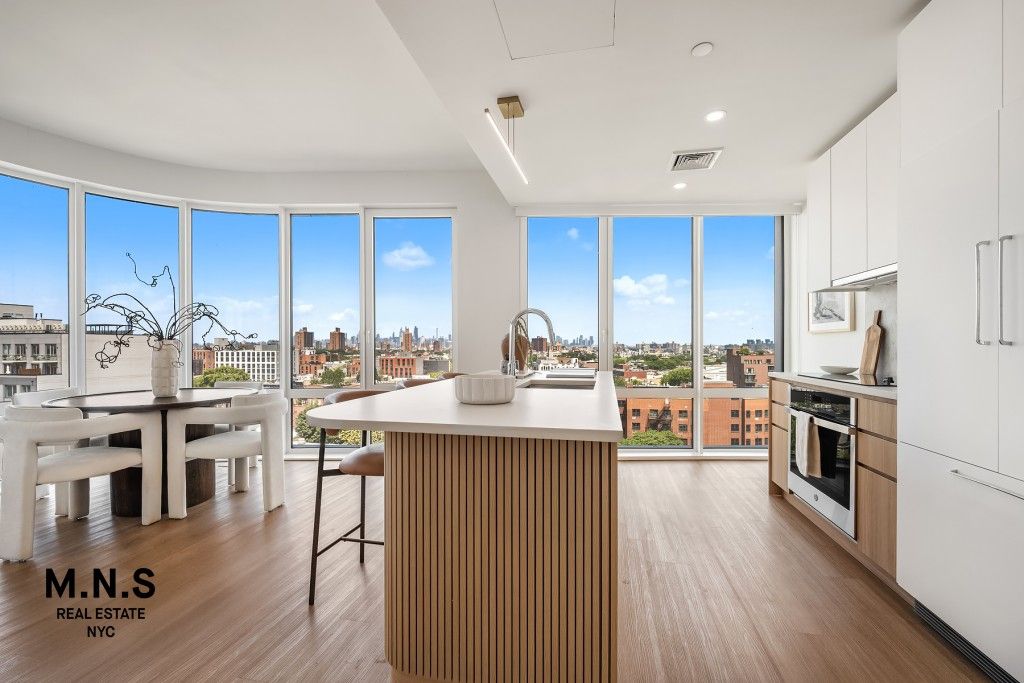 Dining room, Interior, Kitchen, Recessed Lighting, Stainless Steel Appliances, Water, Wood Texture Flooring